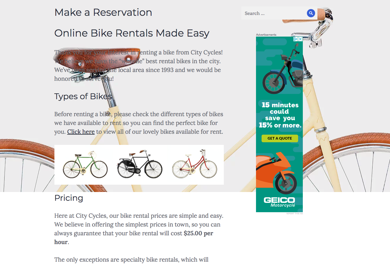 City Cyles Original Reservation Process